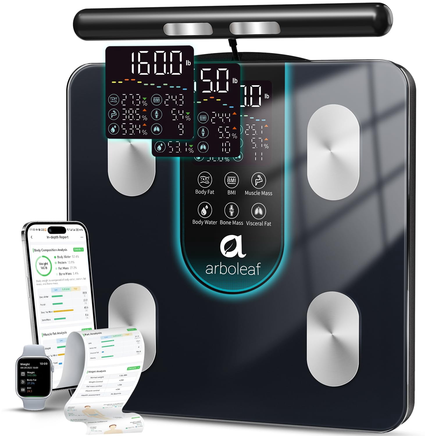 Smart Scale for Body Weight, 8-Electrode Dual-Frequency BIA Bathroom ...