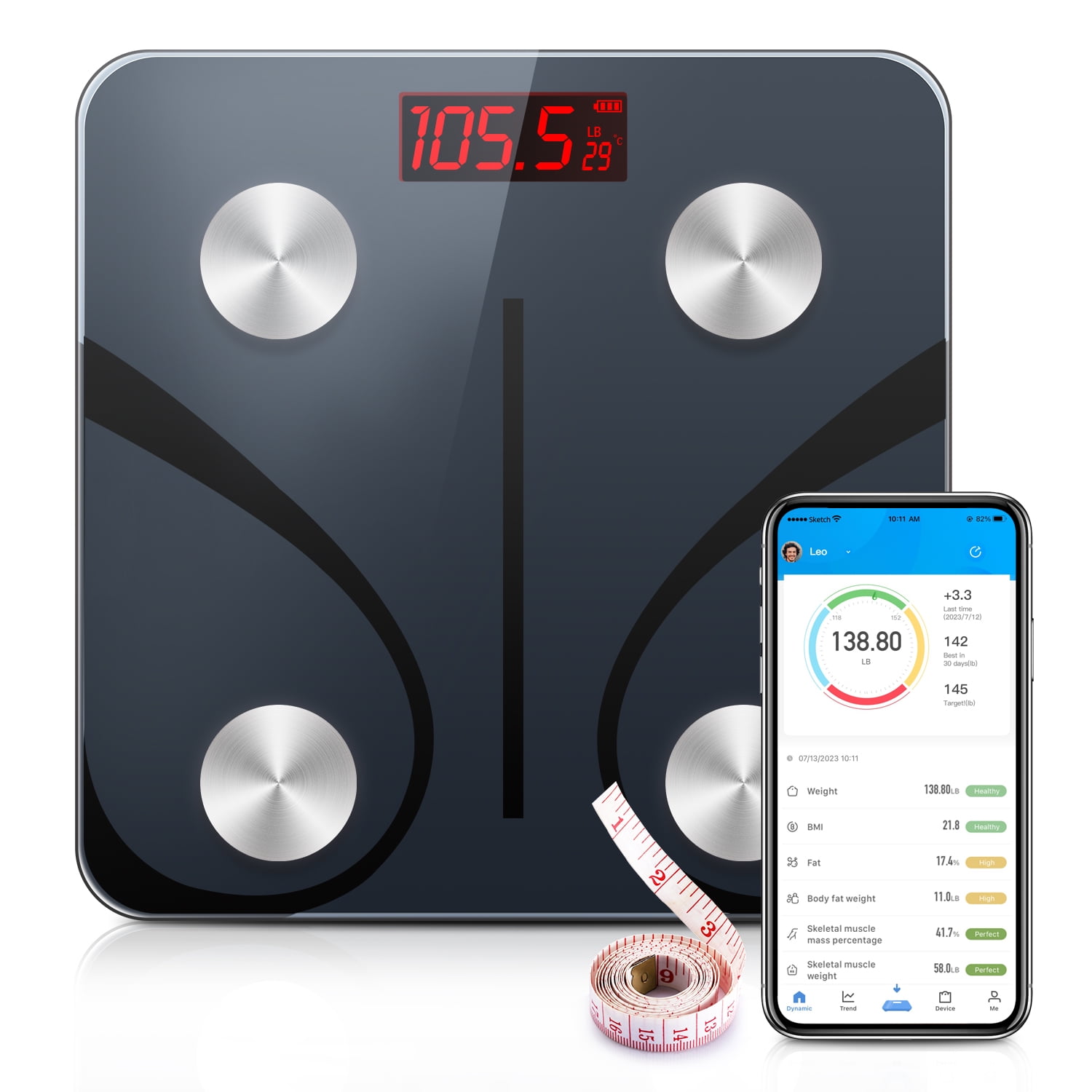 Body Fat Scale 8 Electrodes BMI muscle mass APP Dimensional Body Analysis  Report