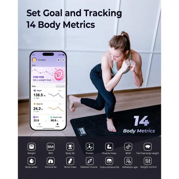 Smart Scale for Body Weight, BMI, Body Fat, Muscle Mass, Highly Accurate Body Composition Weighing Machine, Bathroom Digital Scale Large Display Sync with Fitness App, 450lb