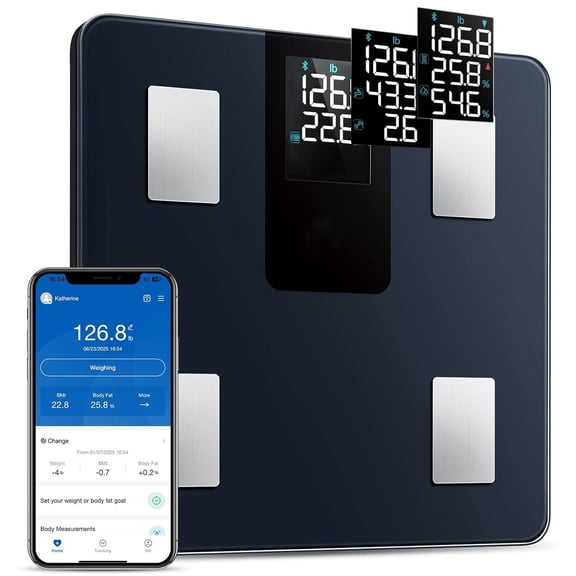 Smart Scale for Body Weight BMI Fat Muscle Mass with Body Composition Metrics & All-in-one LCD Display, Digital Bathroom Weight Scales Bluetooth with App, Accurate Weighing Machine