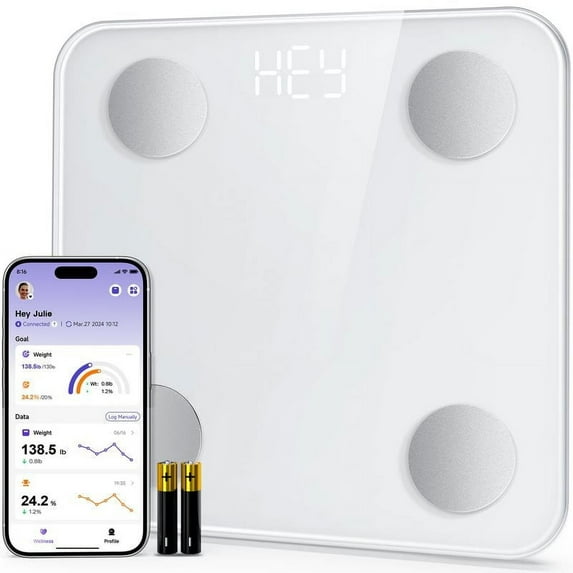 Smart Scale for Body Weight, Digital Bathroom Scale BMI Weighing Body Fat Scale, Accurate Body Composition Scale Monitor for People's Health with Smartphone App, Compact Size, 400lb