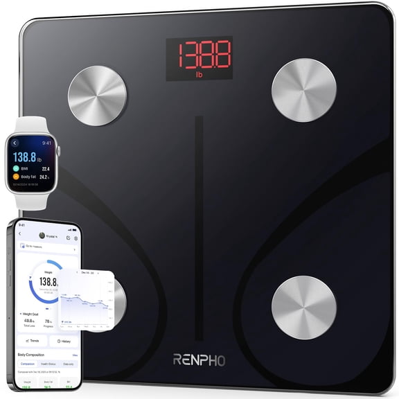 RENPHO Smart Scale for Body Weight FSA&HSA Eligible Digital Bathroom BMI Weighing Bluetooth Fat Scale Composition Monitor Health Analyzer with Smartphone App 400 lbs - Elis 1