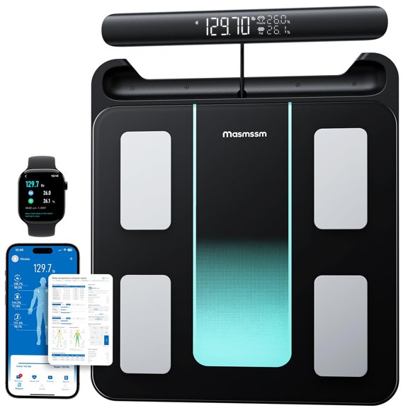 Smart Scale for Body Weight & Fat, 8-Electrode Full-Body Composition Scale with Handle Display, Dual-Frequency BIA, 28 Body Metrics, High Accuracy Digital Bathroom Scale, FSA&HSA Eligible