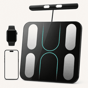 Smart Scale for Body Weight and Fat, 8-Electrode Full-Body Composition Scale with Handle, Dual-Frequency BIA, 28 Body Metrics, High Accuracy Digital Bathroom Scale