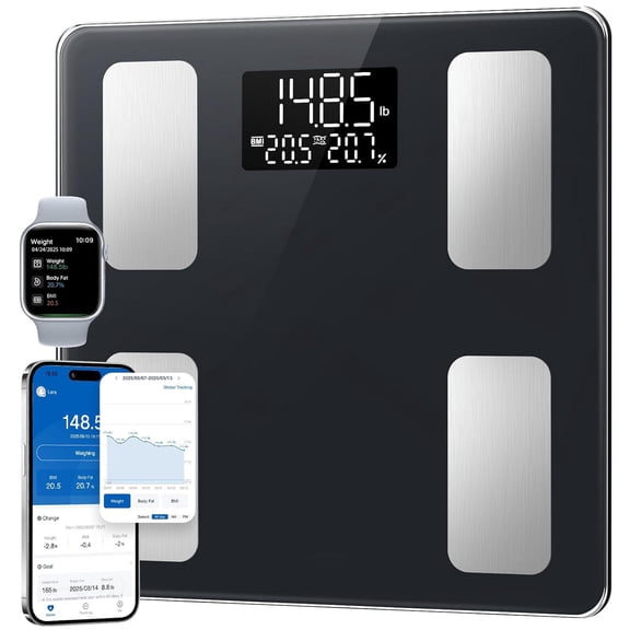 Smart Scale for Body Weight and Fat, Digital Bathroom Scales with LED Display BMI Fat - Bluetooth 13 Composition Monitor Muscle Mass People App, Accurate 400lb Weighing
