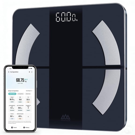 Smart Scale for Body Weight and Fat Percentage, High Accuracy Digital Bathroom with Backlit Display BMI Heart Rate 20 Composition Analyzer Sync Fitness App 400lb