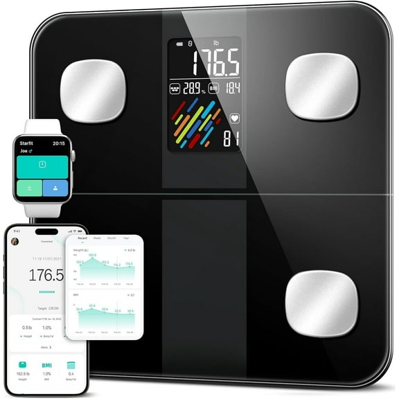 Smart Scale for Body Weight and Fat Percentage, High Accuracy Digital Bathroom Scale with Large Display for BMI Heart Rate 15 Body Composition Analyzer Sync with Fitness App 400lb