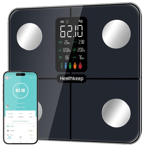 Smart Scale for Body Weight Lar Backlit Display UltraPrecise Bathroom Weight Scale with 15 Body Composition Metrics, App Sync Bluetooth & MultiUser Profiles