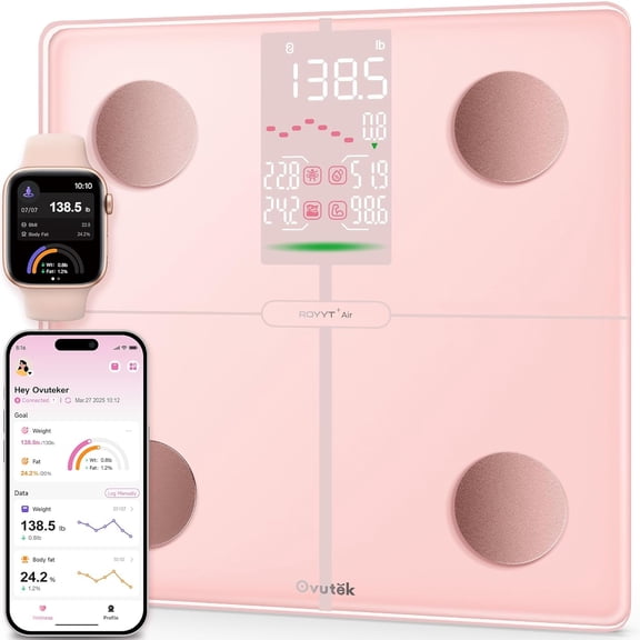 Smart Scale for Body Weight Professional Bathroom Digital Weighing with BMI Fat Muscle Mass Accurate Bluetooth Home User Health Equipment Sync Apps - Pink