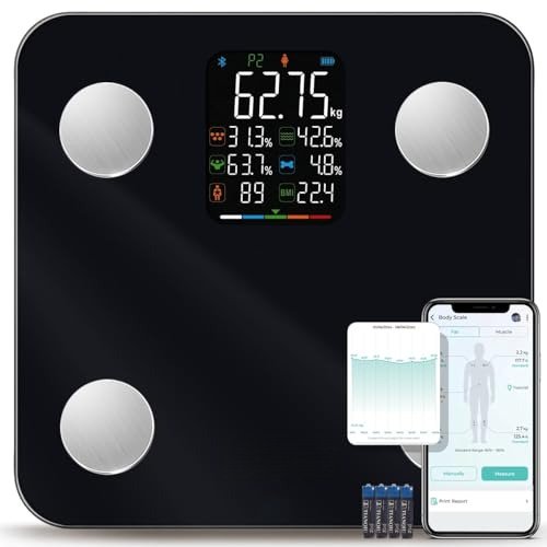 Smart Scale for Body Weight Scale with Body Fat BMI Muscle, Digital Bathroom Scale Bluetooth Composition Analysis Sync App, 17 Metrics High Accuracy for Weight Loss, 7-in-1 Large VA Display