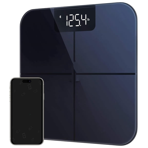Smart Scale, Scale for Body Weight, Digital Bathroom Scale for Body Fat, BMI, and Heart Rate, Body Composition Analyzer with App, Batteries Included, Bluetooth, 400 lb, Black