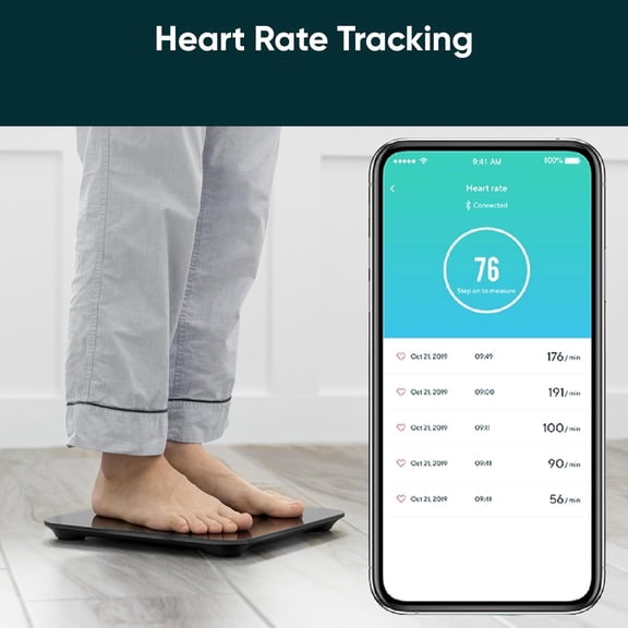 Smart Scale, Scale for Body Weight, Digital Bathroom Scale for Body Fat, BMI, and Heart Rate, Body Composition Analyzer with App, Batteries Included, Bluetooth, 400 lb, Black