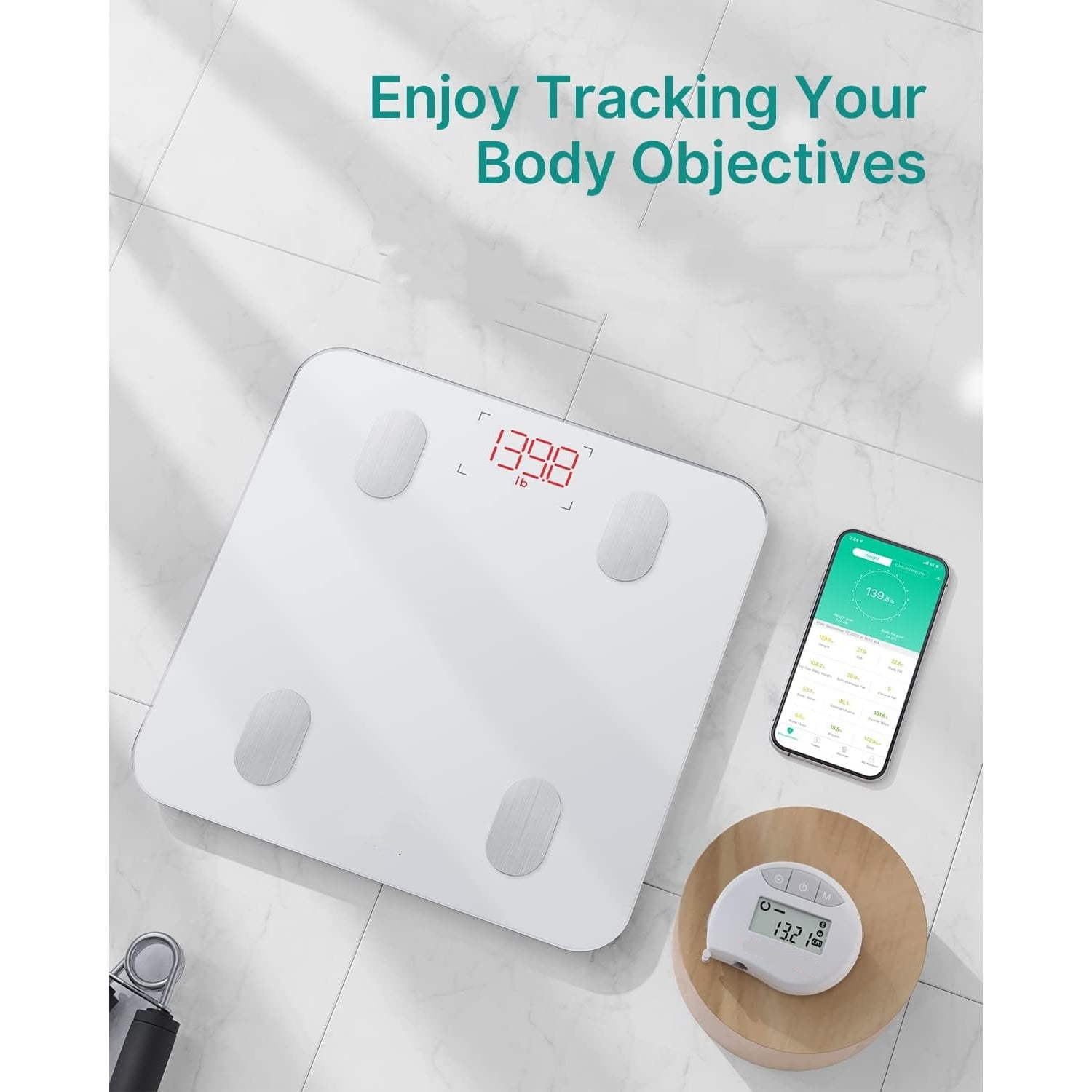 Smart Scale and Tape Measure, Digital Bathroom Scale & Body Tape Measure Sync with APP, Bluetooth Weighing Machine
