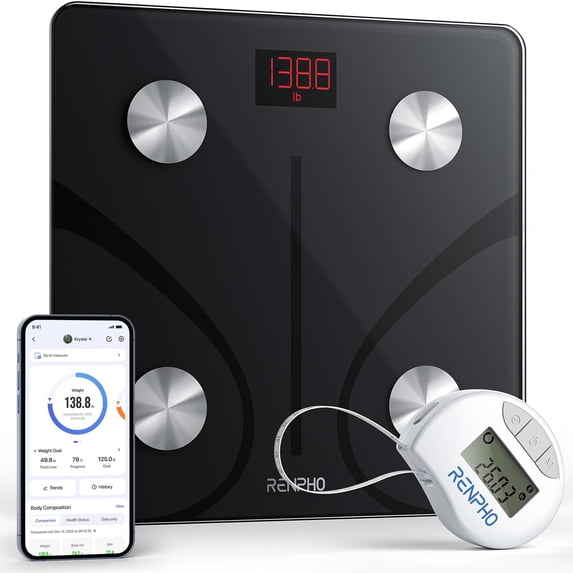 Smart Scale and Tape Measure, Digital Bluetooth Scale with Tape Measure for Body Measuring, Weight Loss, Muscle Gain, Gift, 400lbs, Inches/cm