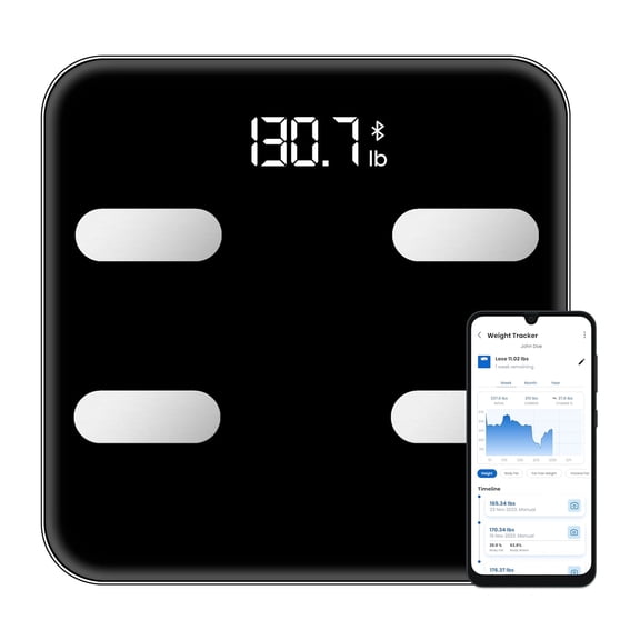 Smart Scale for Body Weight, Digital Bathroom Weighing with BMI, Fat & Muscle Mass, Bluetooth Composition Analyzer, App Sync Health Fitness  Black