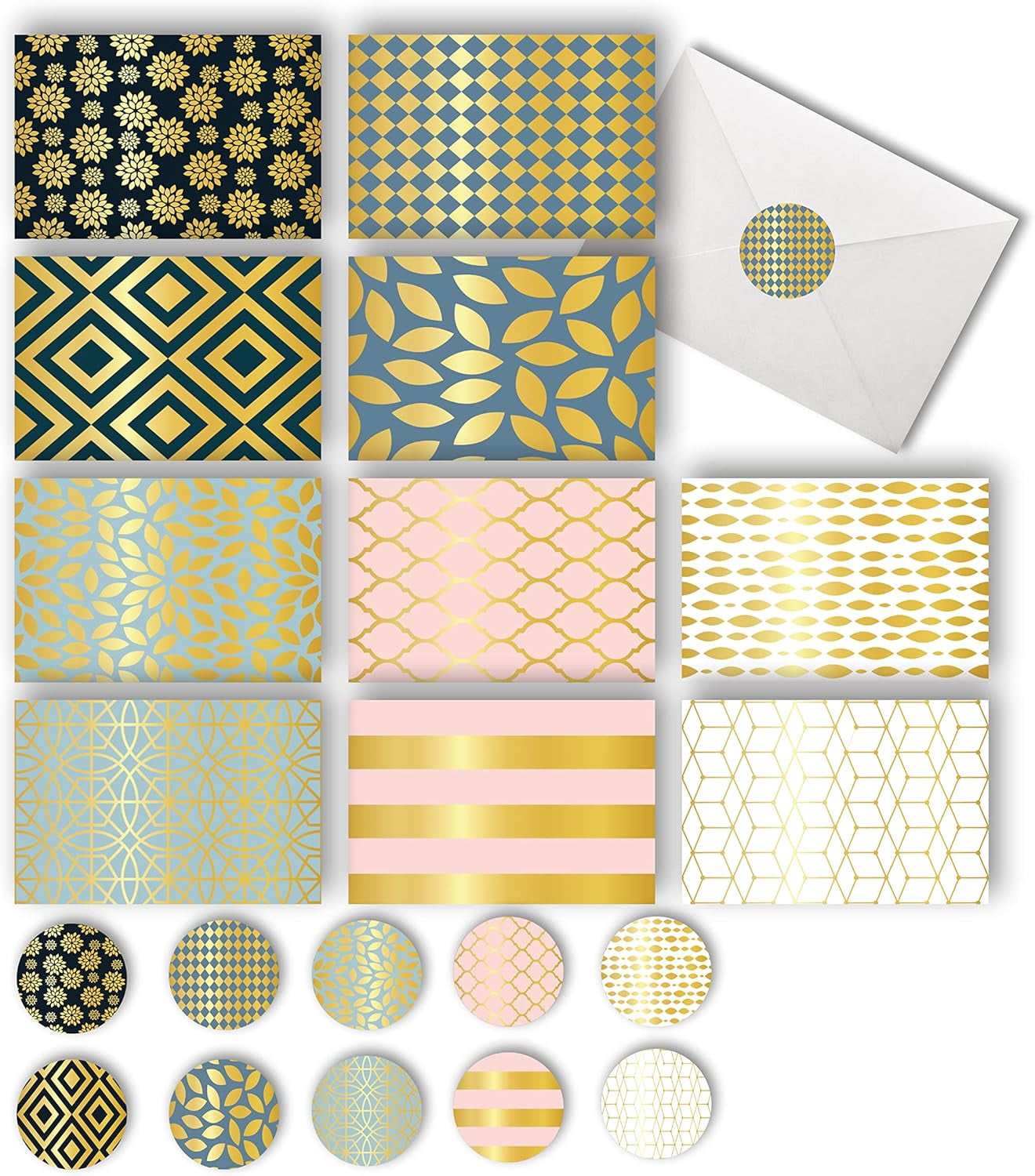 Smart Scribble 50 Blank Cards and Envelopes, Assorted Greeting Cards for All Occasions, 4x6” Blank Note Cards with Envelopes and Matching Stickers- 10 Elegant Designs, Thank You Card Assortment Pack,