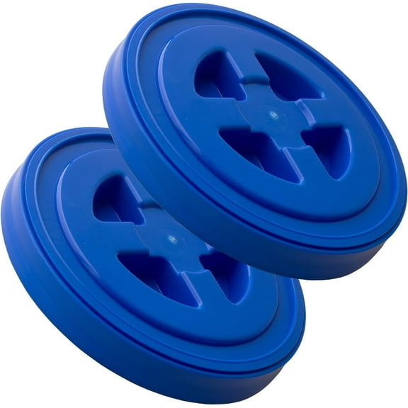 Smart Seal Replacement Lid - 2 Pk, Blue - Easy Screw Top Pail Lid for 3.5,5,6 & 7 Gallon Buckets - Food Grade, Commercial Storage Container, Paint, Brine, Cat & Dog Food, More
