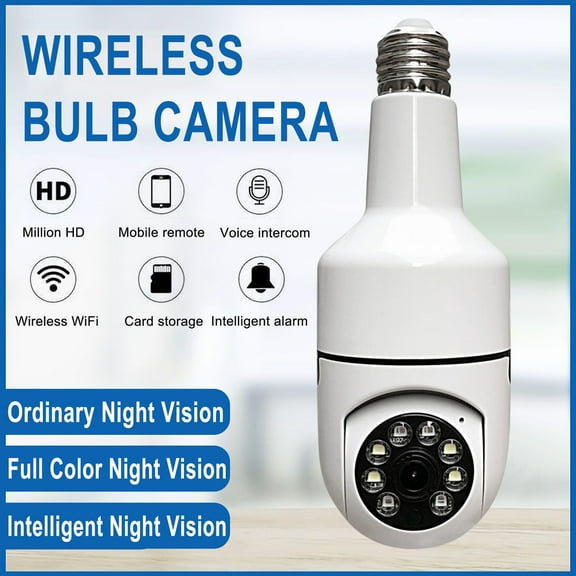 Smart Security Camera 360 Degree View, Indoor Outdoor WiFi Surveillance Camera with Motion Detection, 2-Way Audio, Night Vision, APP Alert, E27 Bulb Socket Compatible