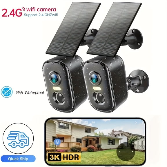 Smart Security Camera3K HD Security Camera | Wireless Outdoor Indoor Camera, 2.4GHz WiFi, Smart Phone App, AI Motion Detection, 2-Way Audio, 5200Mah Battery Powered With Solar Panel