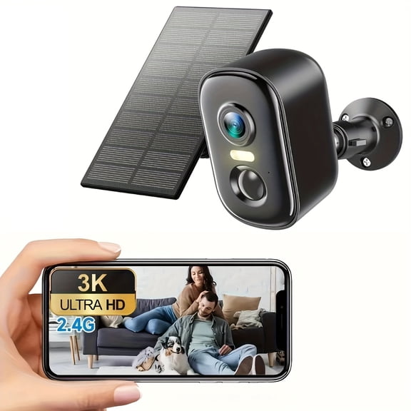 Smart Security Camera3K HD Security Camera | Wireless Outdoor Indoor Camera, 2.4GHz WiFi, Smart Phone App, AI Motion Detection, 2-Way Audio, 5200Mah Battery Powered With Solar Panel
