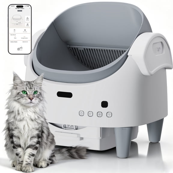 Smart Self-Cleaning Cat Litter Box – Automatic Open-Top Design, Large Waste Bin, Odor Control, App & Health Tracking, 360° Safety Sensors, for Multiple & Large Cats, Includes Trash Bags