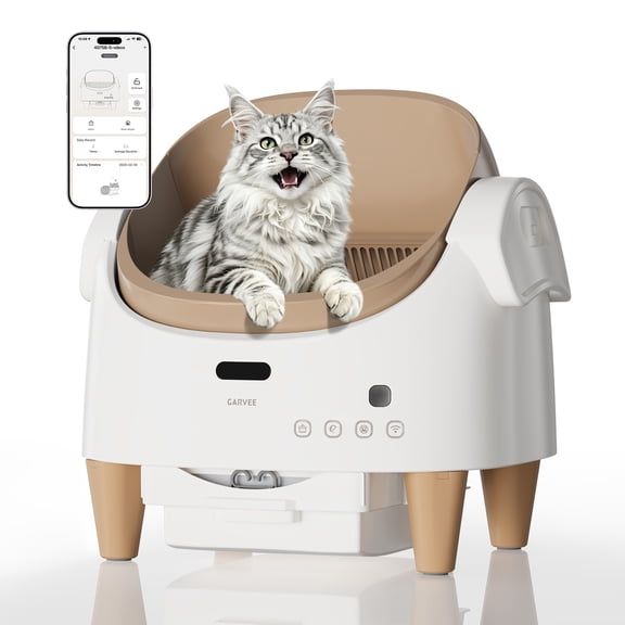 Smart Self-Cleaning Cat Litter Box – Automatic Open-Top Design, Large Waste Bin, Odor Control, App & Health Tracking, 360° Safety Sensors, for Multiple & Large Cats, Includes Trash Bags