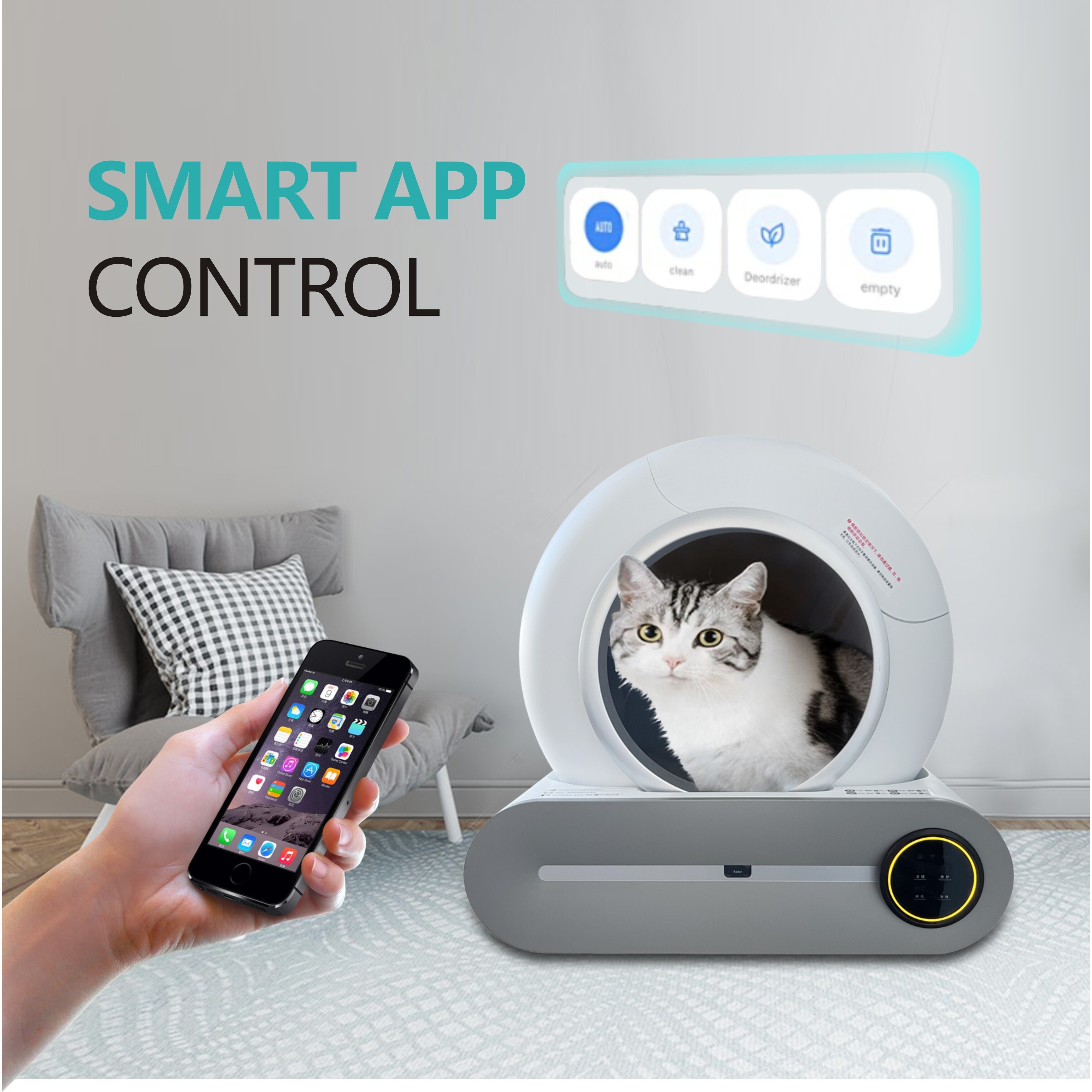 Smart Selfcleaning Cat Litter Box for Multiple Cats Support App