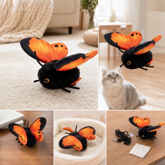 Smart Sensing Flapping Butterfly Toy With 3 Modes, Interactive Cat, Interactive Butterfly Cat Toy,Realistic Wing Motion Encourages Stalking,Sensor Triggered,Durable Plush Build For Solo Play