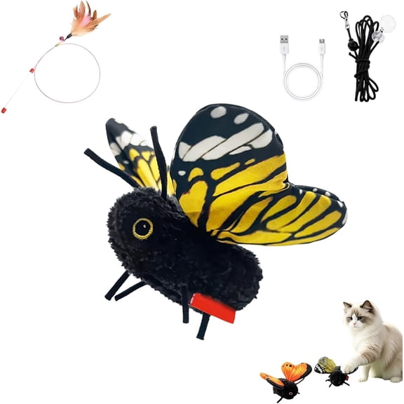 Smart Sensing Flapping Butterfly Toy Interactive Cat, Interactive Butterfly Cat Toy,Realistic Wing Motion Encourages Stalking,Sensor Triggered,Durable Plush Build For Solo Play