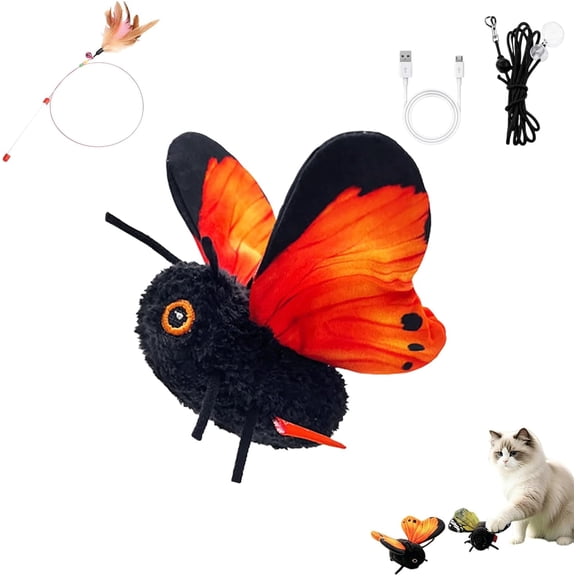 Smart Sensing Flapping Butterfly Toy Interactive Cat, Interactive Butterfly Cat Toy,Realistic Wing Motion Encourages Stalking,Sensor Triggered,Durable Plush Build For Solo Play (Orange)