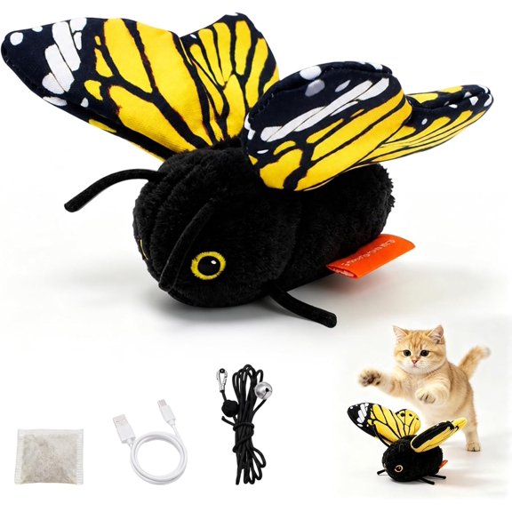 Smart Sensing Flapping Butterfly Toy Interactive Cat, Interactive Butterfly Cat Toy, Realistic Wing Motion, Sensor Triggered, Yellow