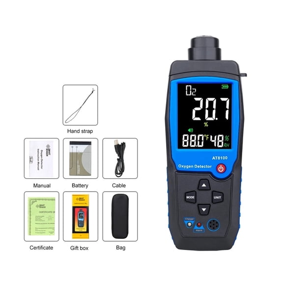 Smart Sensor Digital Oxygen Meter O2 Gas Detector Sound Light Alarm Gas Monitor Air Quality Meter with Temperature LCD Display