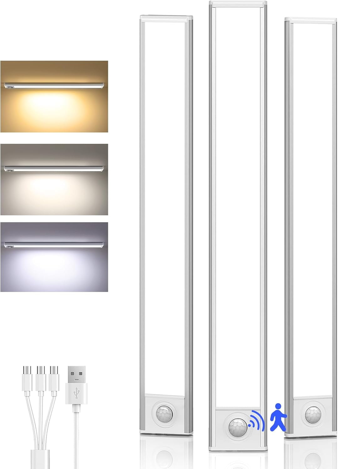 Smart Sensor Magnetic Rechargeable LED Lights, Motion Light Indoor with Magnetic Light Bar, USB-C Rechargeable Motion Lights for Under Cabinet Lighting