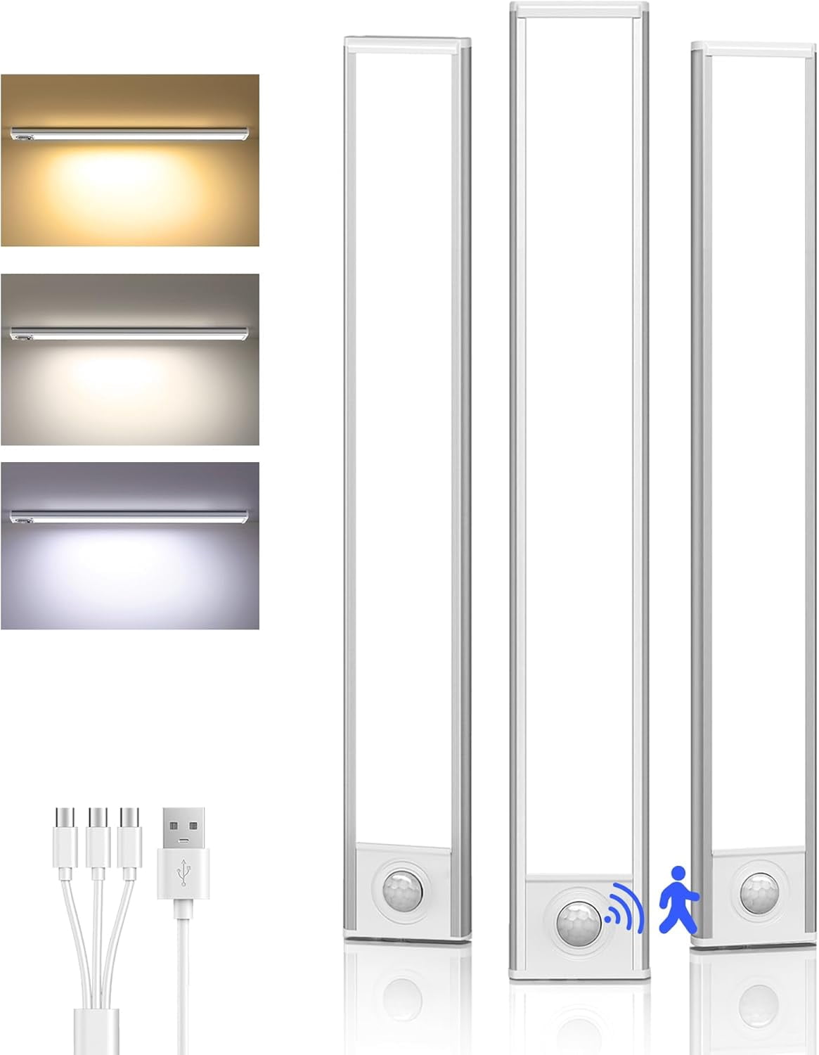 Smart Sensor Magnetic Rechargeable LED Lights, Motion Light Indoor with Magnetic Light Bar, USB-C Rechargeable Motion Lights for Under Cabinet Lighting