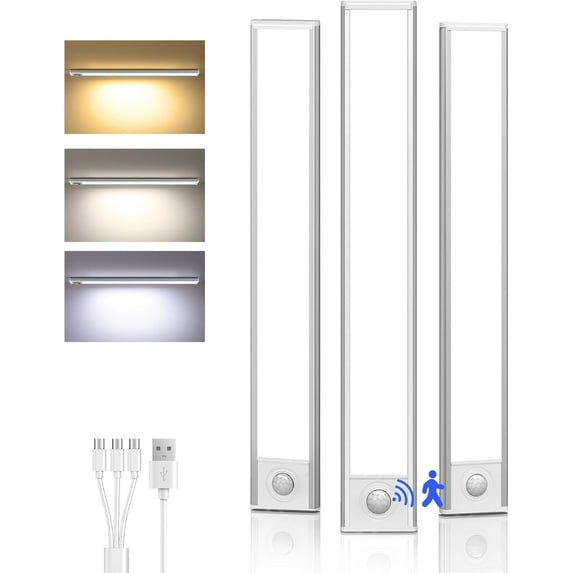 Smart Sensor Magnetic Rechargeable LED Lights, Motion Light Indoor with Magnetic Light Bar, USB-C Rechargeable Motion Lights for Under Cabinet Lighting