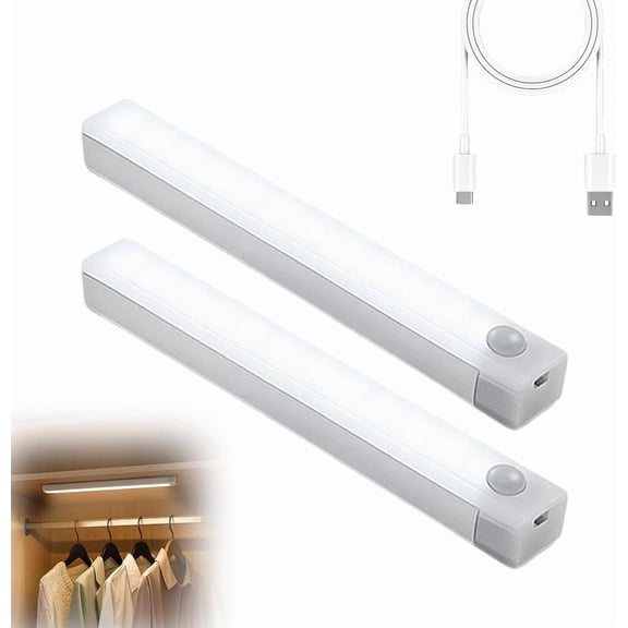 Smart Sensor Magnetic Rechargeable LED Lights, Rechargeable Motion Sensor Light, Stick On Lights, for Kitchen, Stairs(2, White Light, 20cm/7.8in)