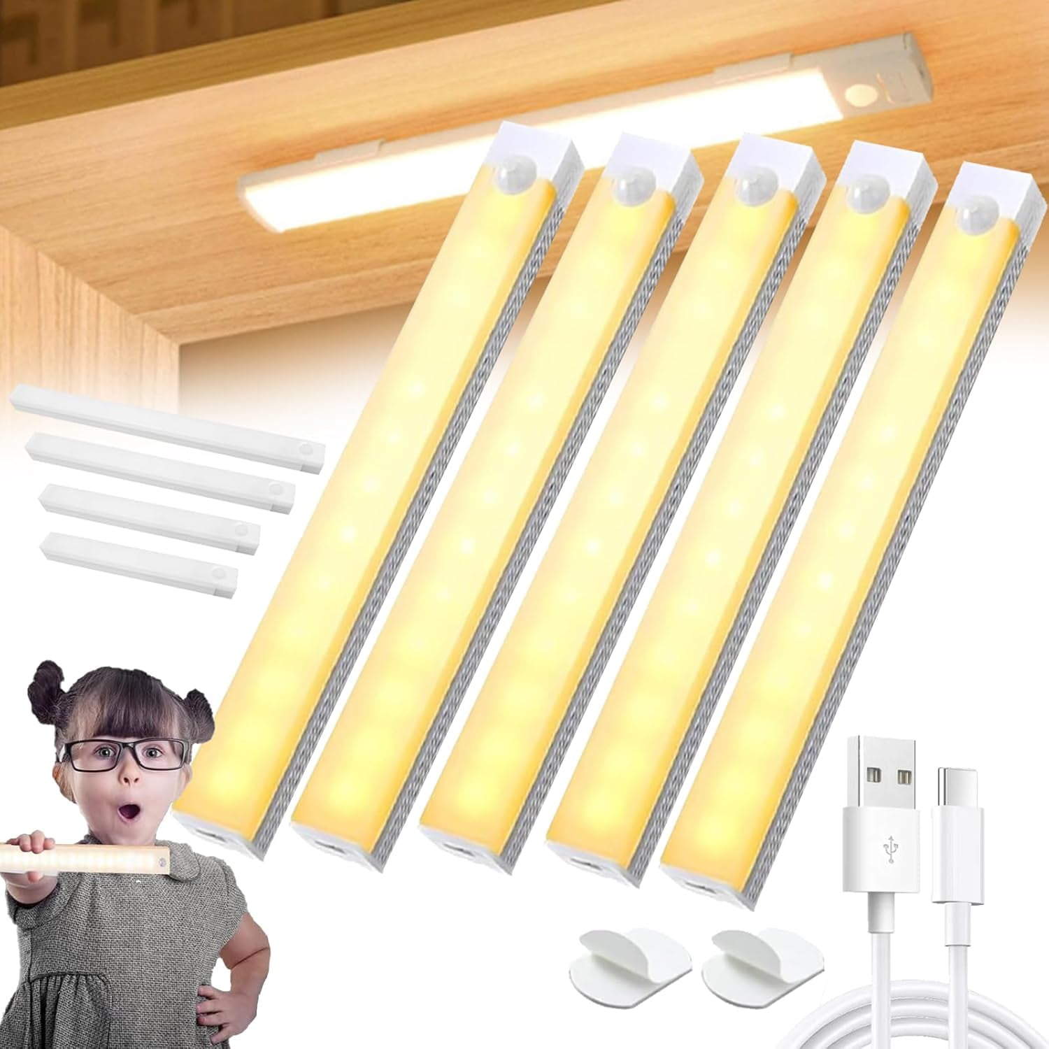 Smart Sensor Magnetic Rechargeable LED Lights, Rechargeable Motion Sensor Light,USB Magnetic Wireless Closet Lights,for Kitchen/Stairs