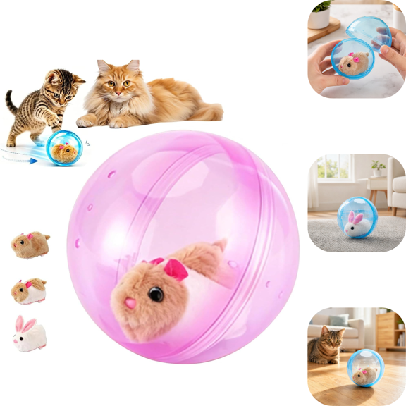 Smart Sensor Self-Rolling Interactive Cat Ball, Irregular Path Rolling Cat Toy Ball Anti-Bite Clear Shell Interactive Exercise Toy for Small Pets-Pink Mouse-B