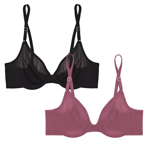 Smart & Sexy Women's 2-Pack Sheer Mesh Demi Underwire Bra – Flirty & Supportive