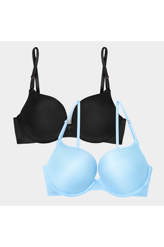 Women's 2-Pack Underwire Push-Up Bra in Azure Blue & Black Hue