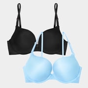 Smart & Sexy Womens 2-Pack Underwire Push-Up Bra in Azure Blue & Black Hue