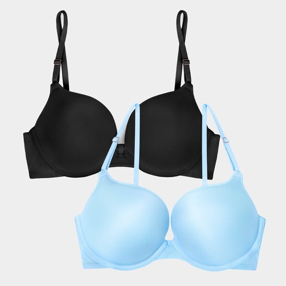 Smart & Sexy Women's 2-Pack Underwire Push-Up Bra in Azure Blue & Black Hue