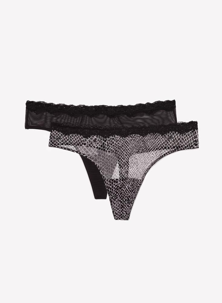 Smart & Sexy Women's Lace Trim Thong Panty, 2-pack, Style-SA1376