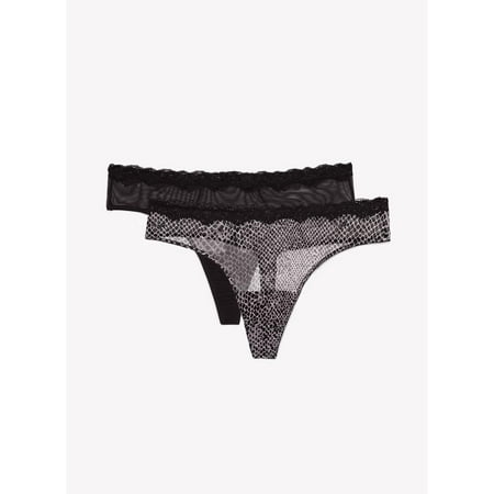 Smart & Sexy Women's Lace Trim Thong Panty, 2-pack, Style-SA1376