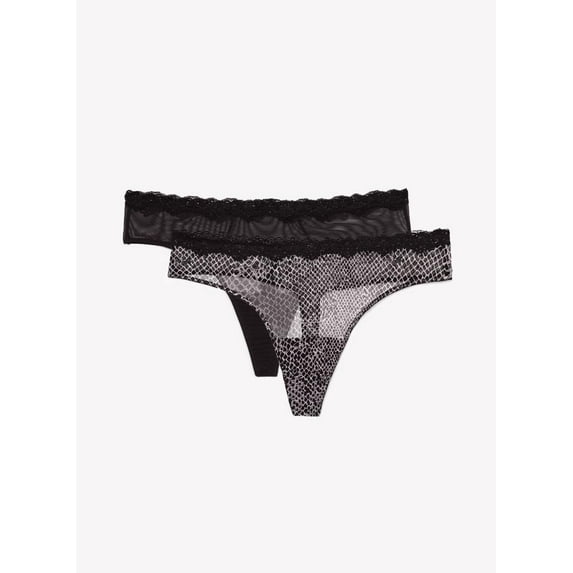 Smart & Sexy Women's Lace Trim Thong Panty, 2-pack, Style-SA1376