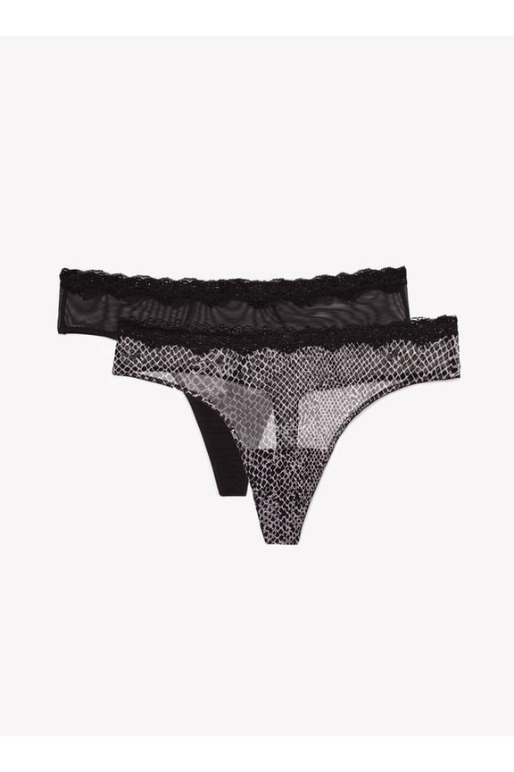 Women's Lace Trim Thong Panty, 2-pack, Style-SA1376