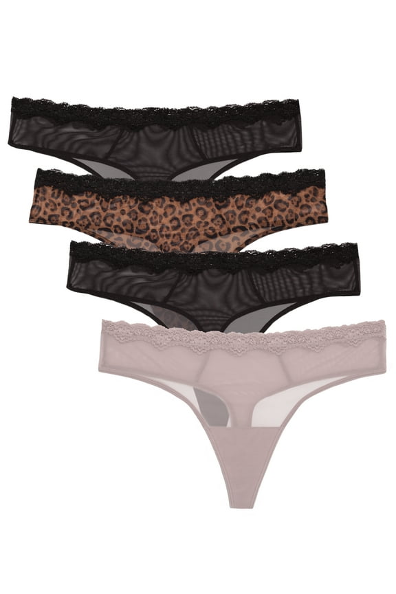 Women's Lace Trim Thong Panty 4-Pack