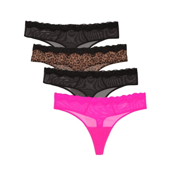Smart & Sexy Women's Lace Trim Thong Panty 4-Pack