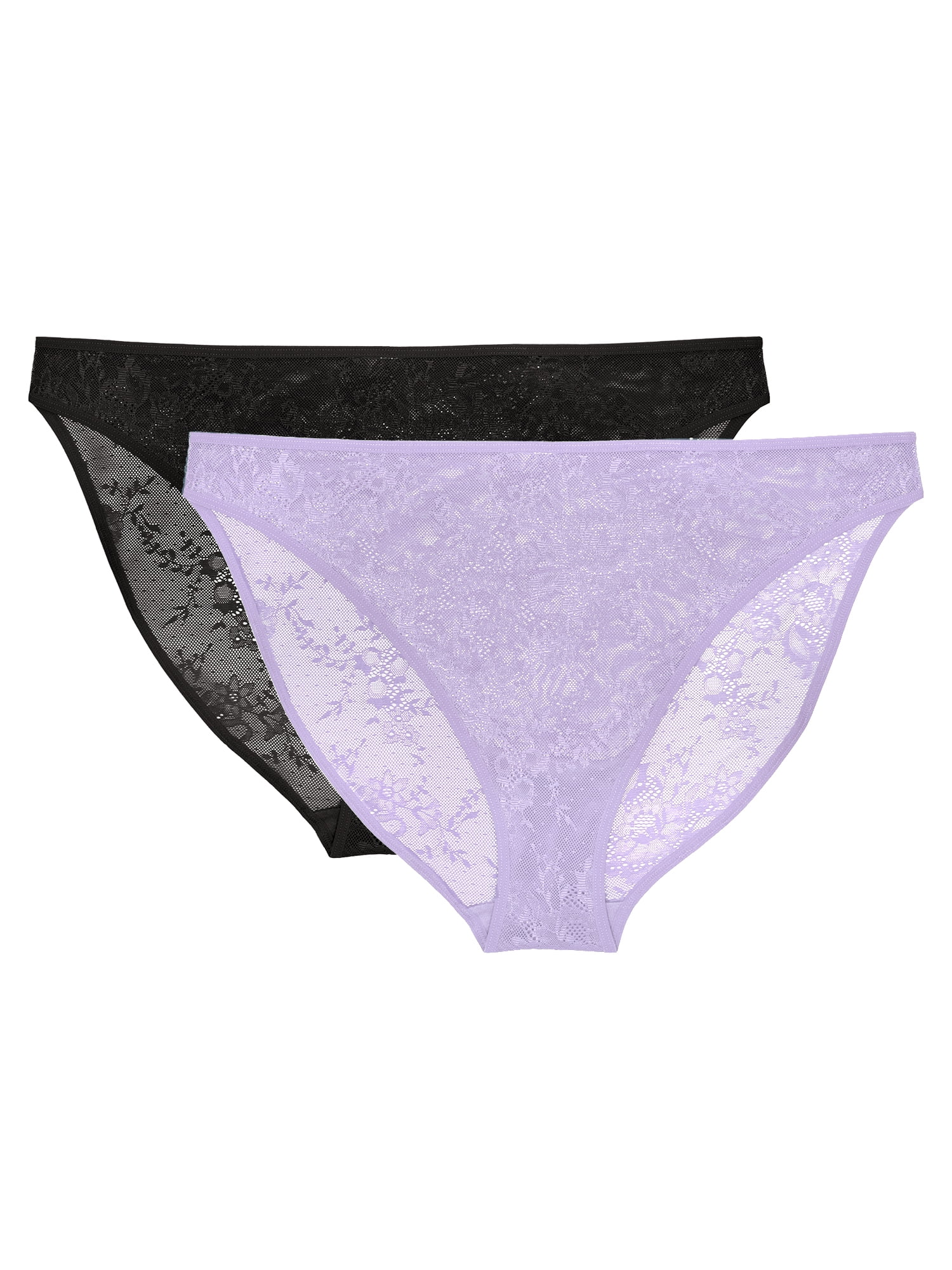 Smart & Sexy Lace Trim Thong Panty 2 Pack Black Hue/lilac Iris