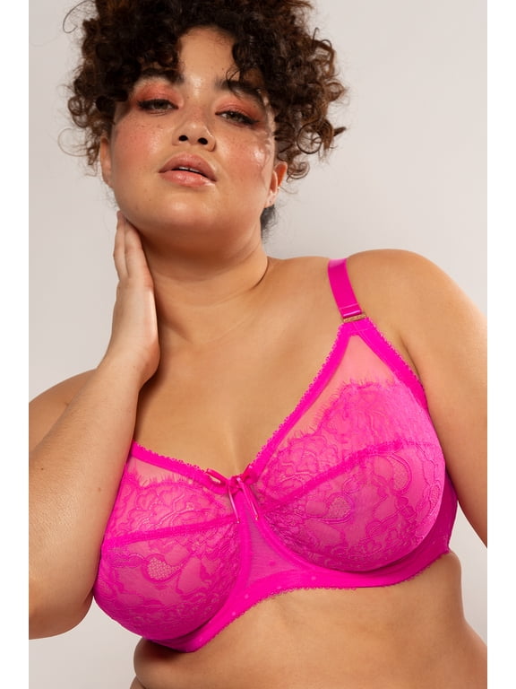 Women's Plus Size Retro Lace & Mesh Unlined Underwire Bra